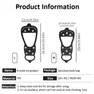 8 Teeth Ice Gripper Spike for Shoes Winter Outdoor Anti-Slip Hiking Mountain